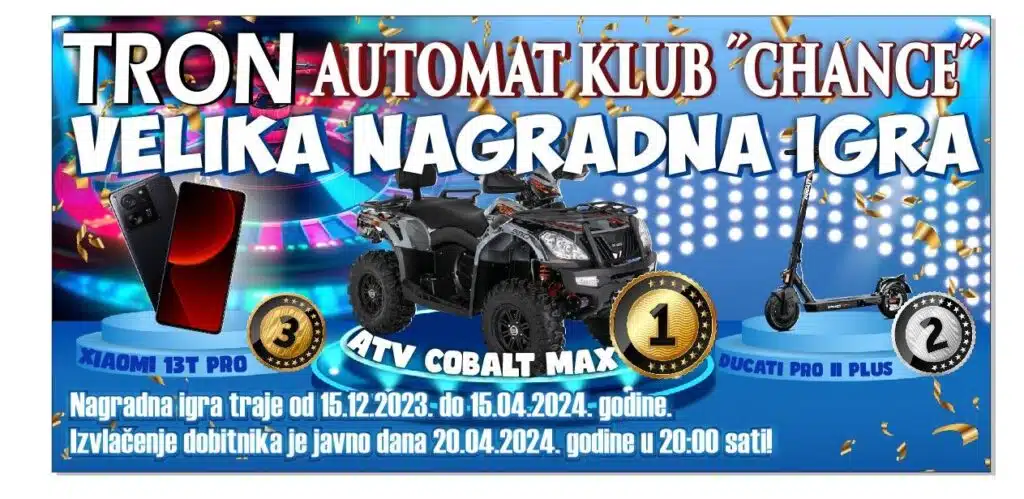 Osvoji QUAD u velikoj nagradnoj igri automat kluba CHANCE