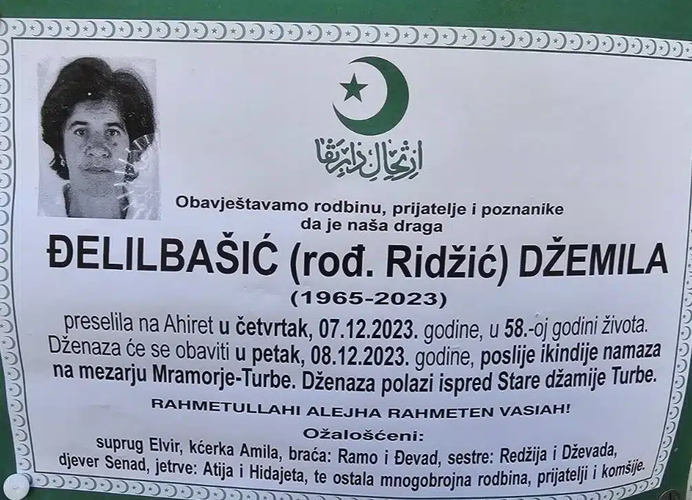 Preminula je Đelilbašić Džemila