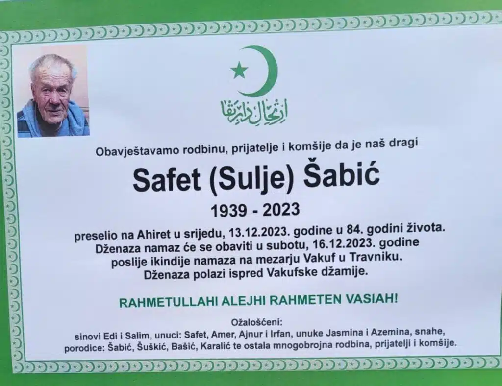 Preminuo je Safet Šabić