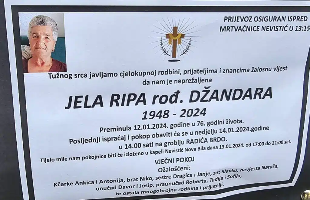 Preminula je Jela Ripa rođ. Džandara