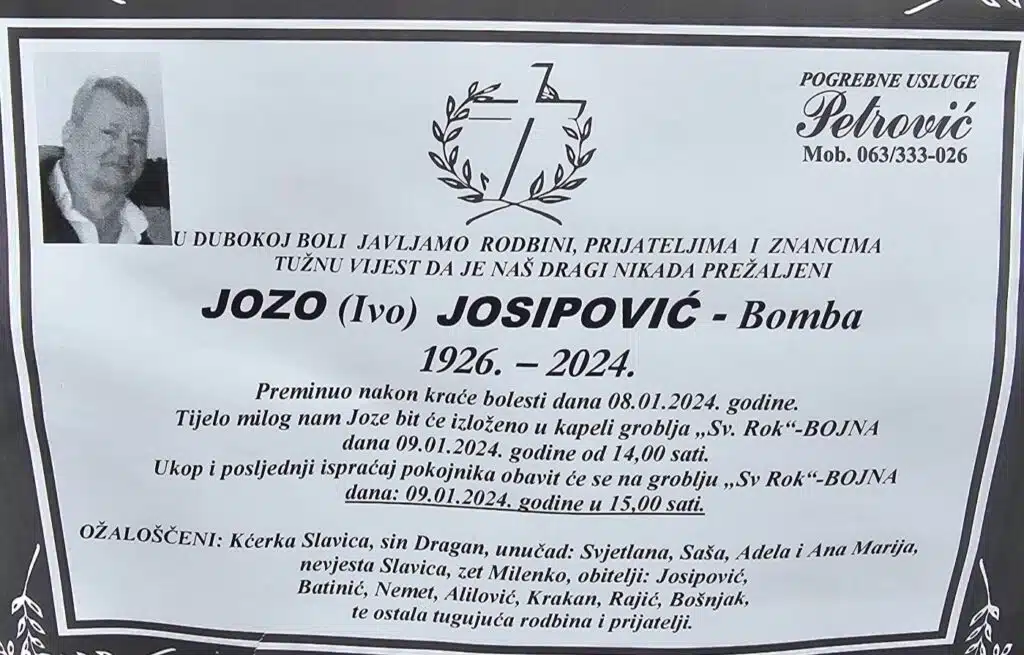 Preminuo je Jozo Josipović – Bomba