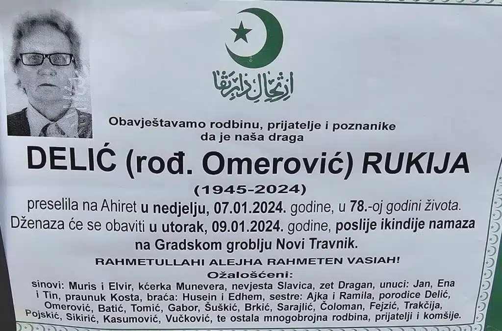 Preminula je Delić Rukija