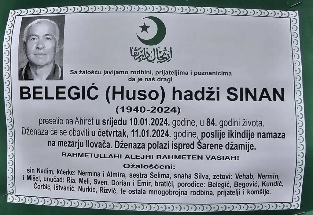 Preminuo je Belegić hadži Sinan