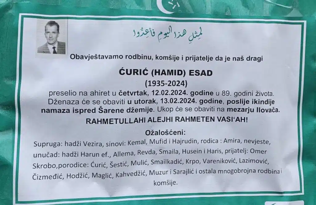 Preminuo je Ćurić Esad