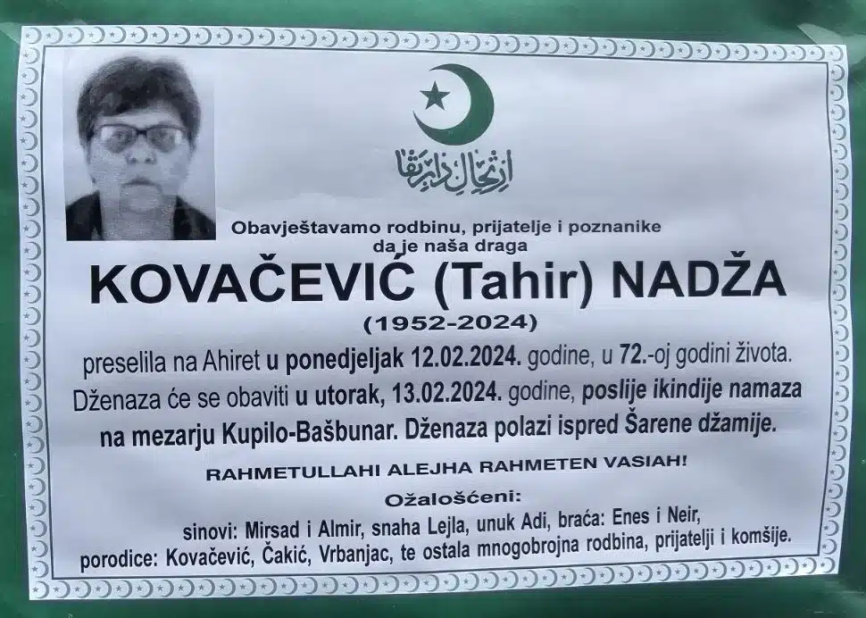 Preminula je Kovačević Nadža
