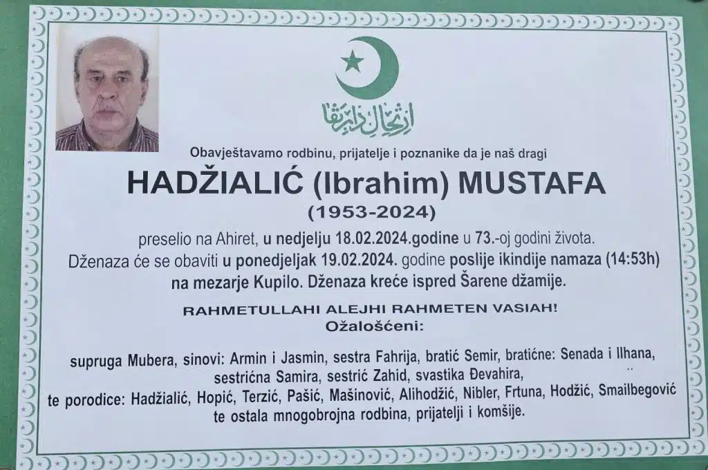 Preminuo je Hadžialić Mustafa