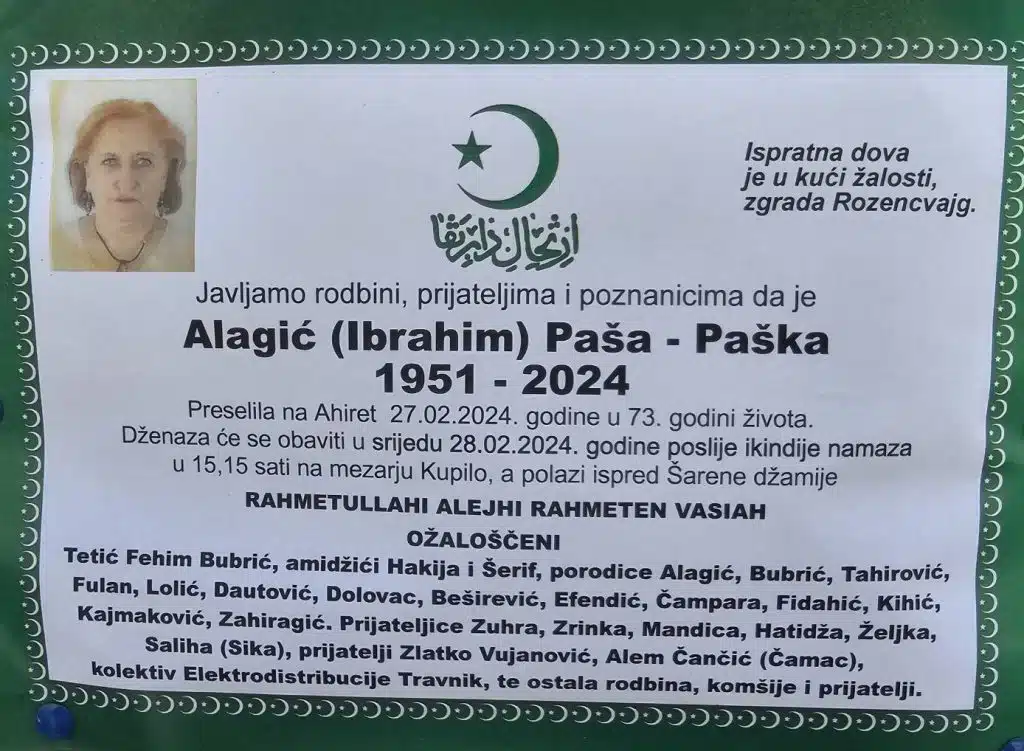 Preminula je Alagić Paša – Paška