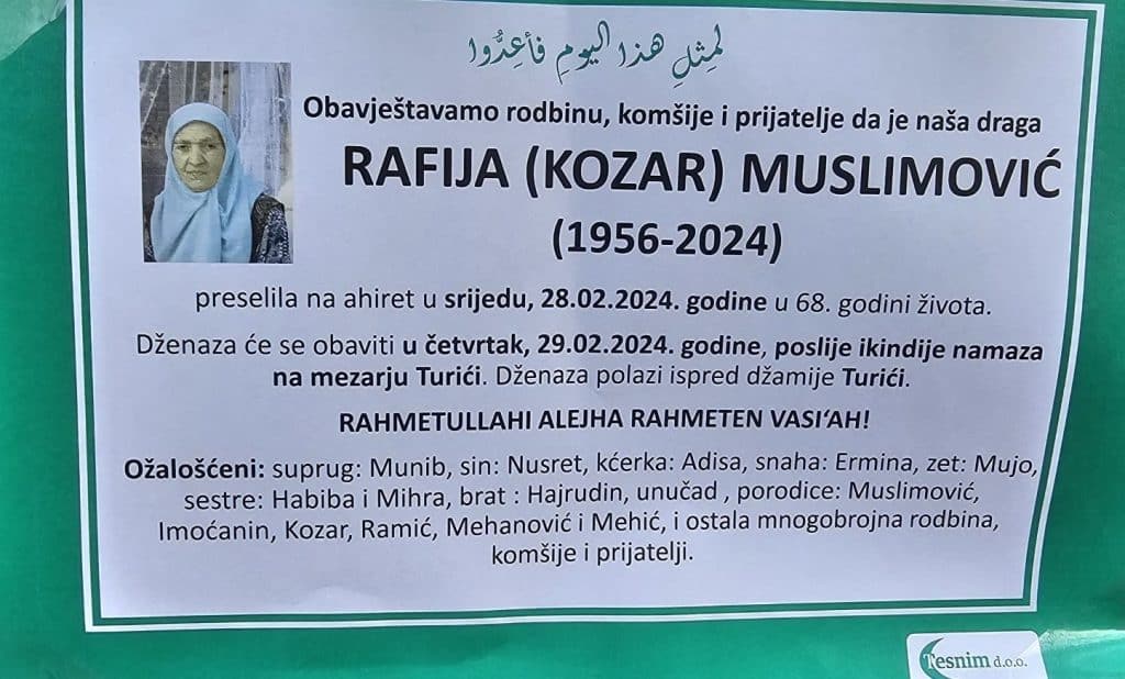 preminula je rafija muslimović