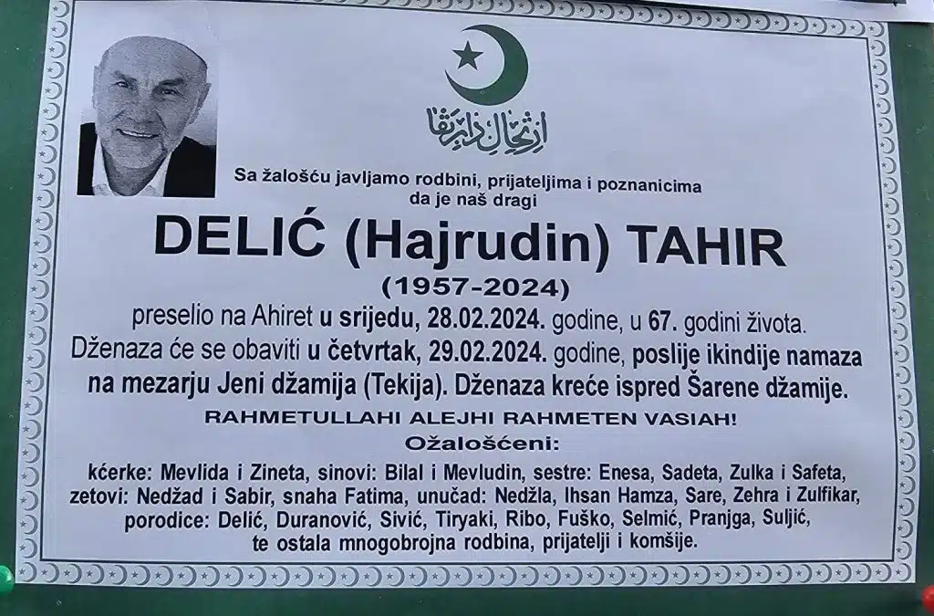 Preminuo je Delić Tahir