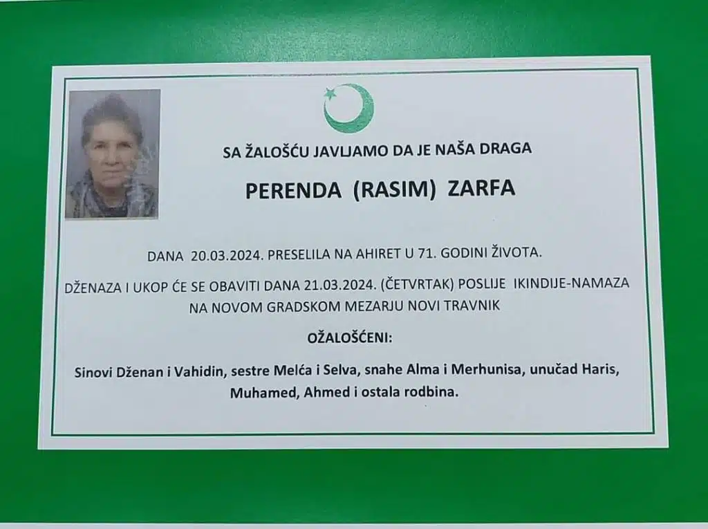 Preminula je Perenda Zarfa