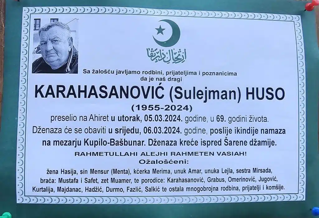 Preminuo je Huso Karahasanović