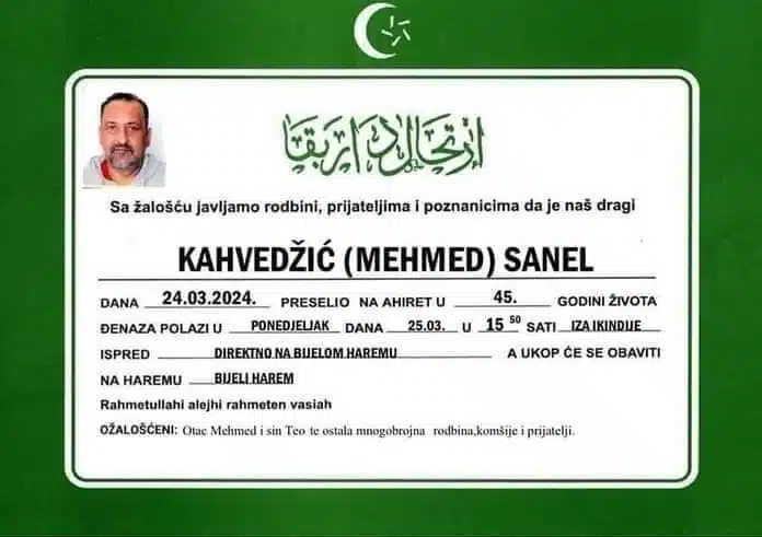 Preminuo je Kahvedžić Sanel