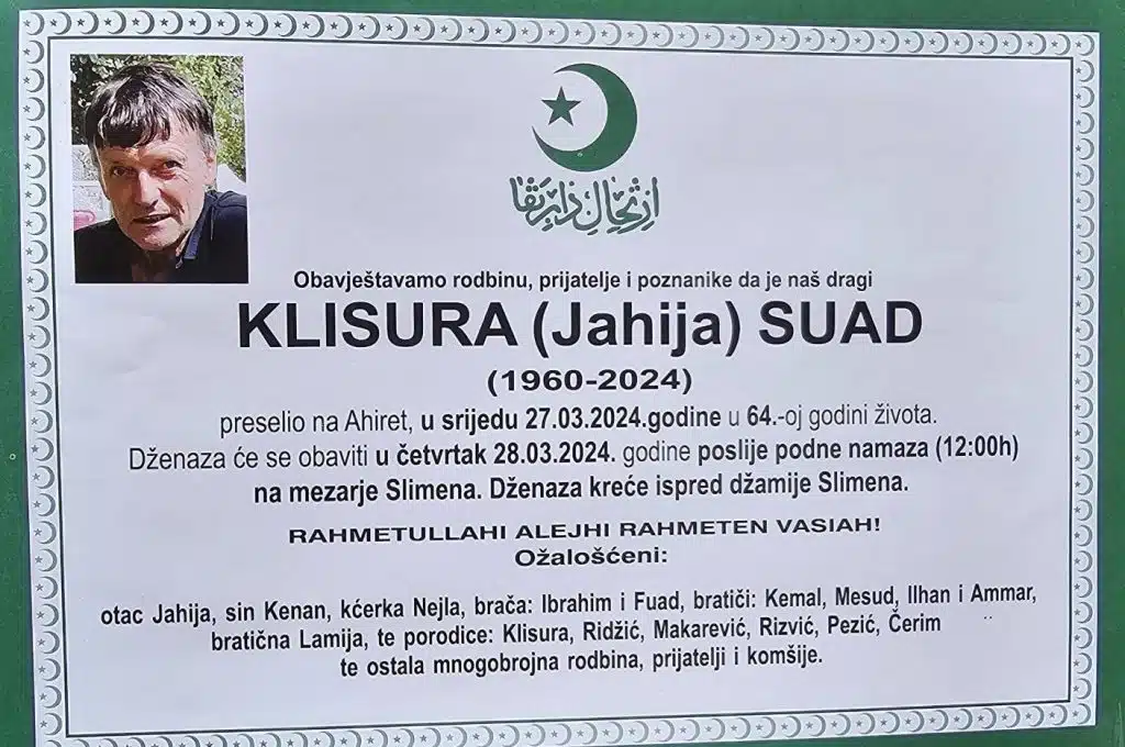 Preminuo je Klisura Suad