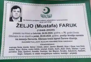 U 76. godini života na Ahiret preselio Željo Faruk