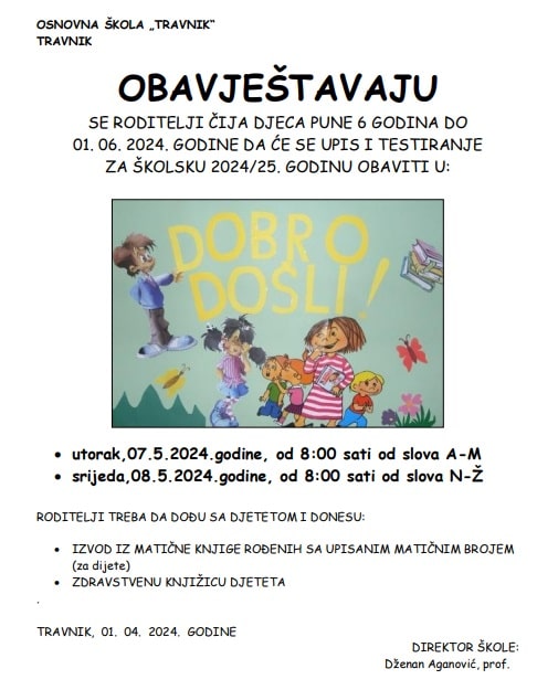 uskoro počinje upis djece u prvi razred u općini travnik