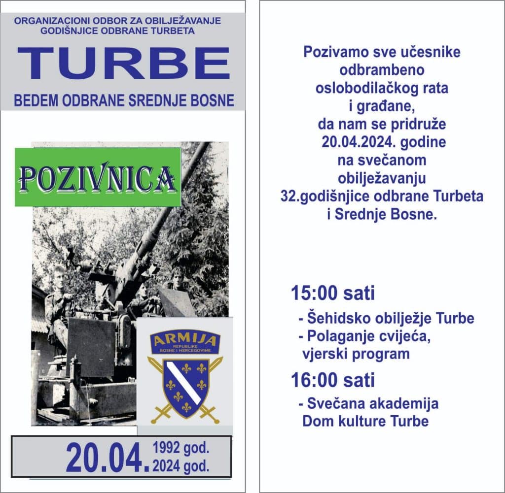 najava: 32.godišnjica odbrane turbeta i srednje bosne