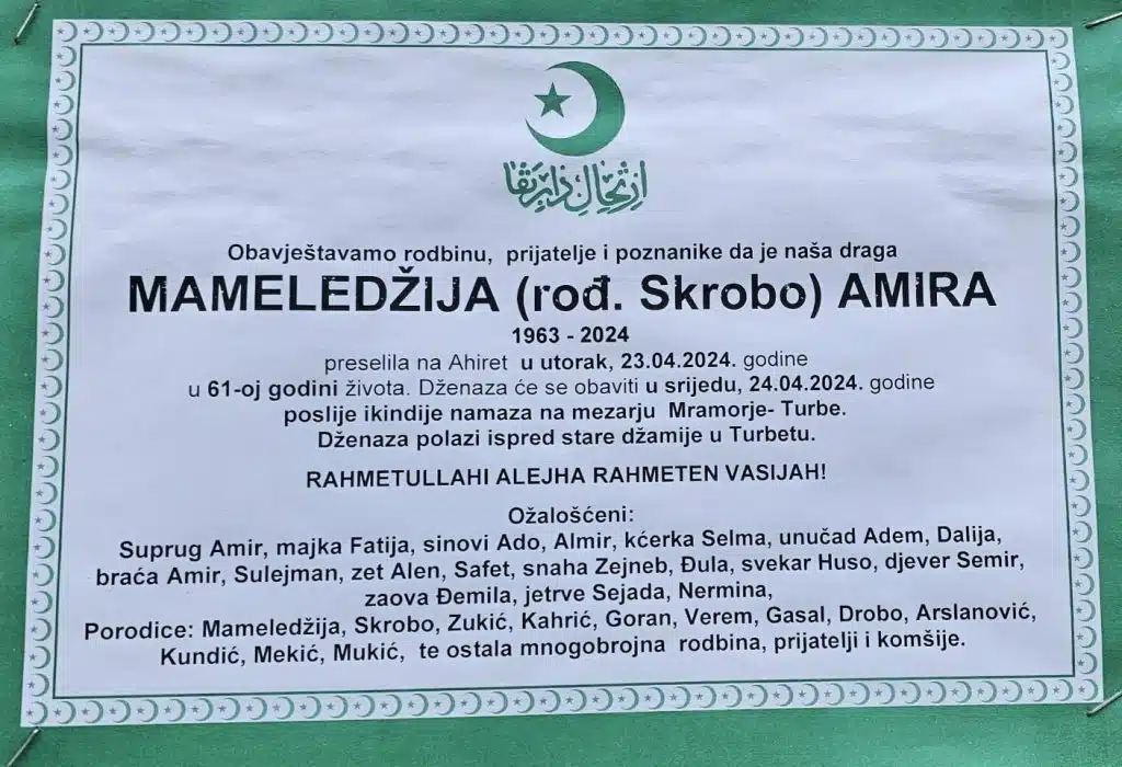 Preminula je Mameledžija Amira