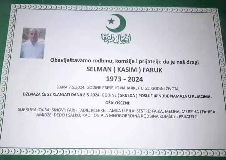 Preminuo je Selman Faruk