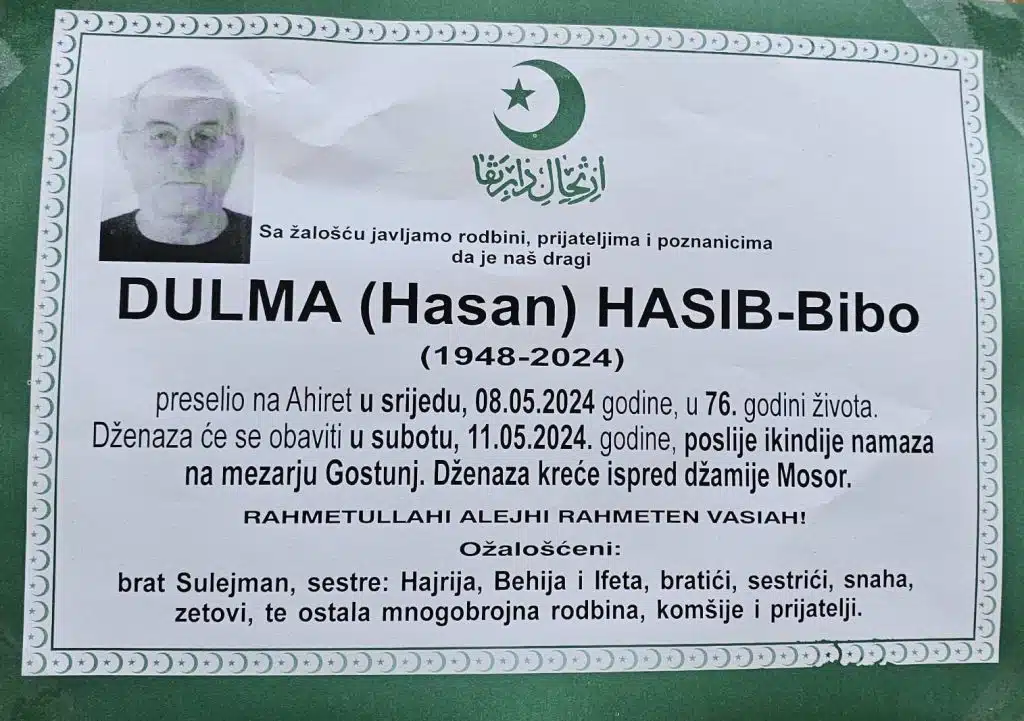 Preminuo je Dulma Hasib – Bibo