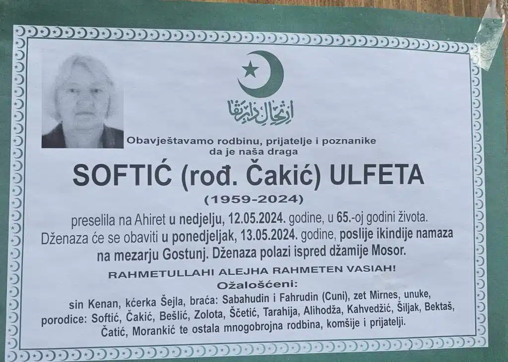 Preminula je Softić Ulfeta
