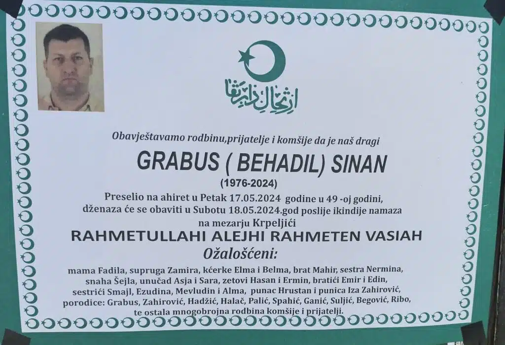 Preminuo je Grabus Sinan