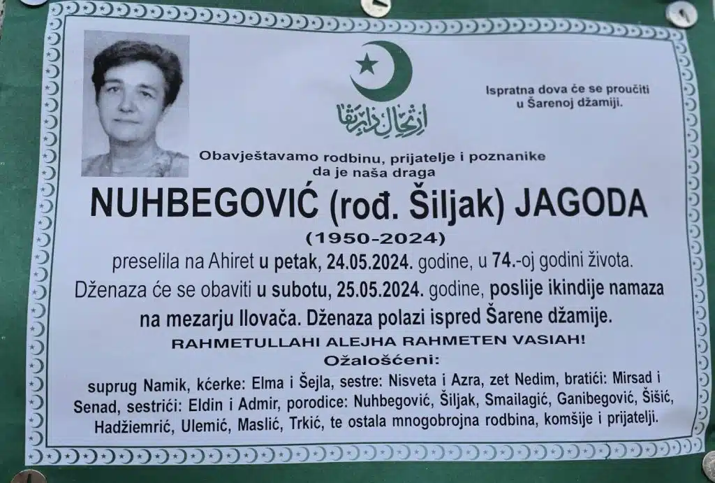 Preminula je Nuhbegović Jagoda