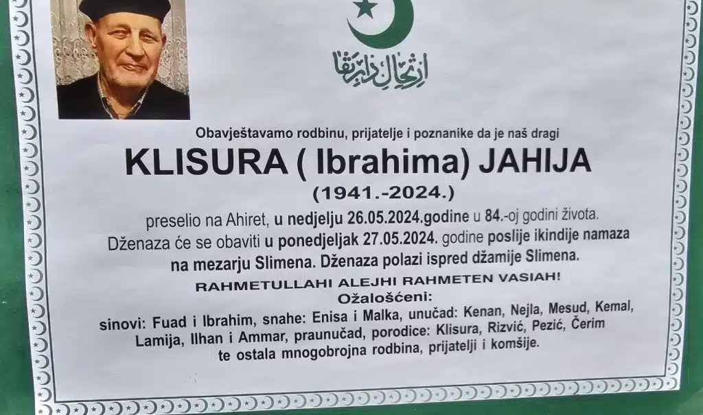 Preminuo je Klisura (Ibrahima) Jahija