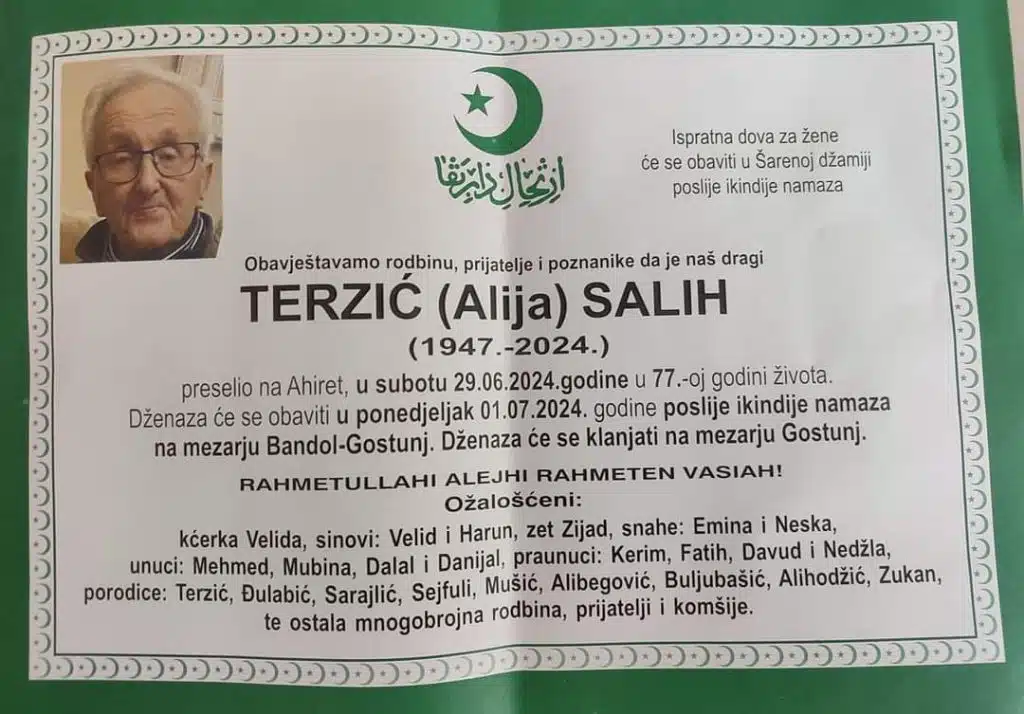 Preminuo je Terzić Salih