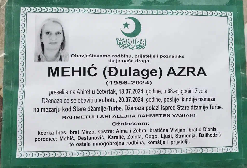 Preminula je Mehić Azra