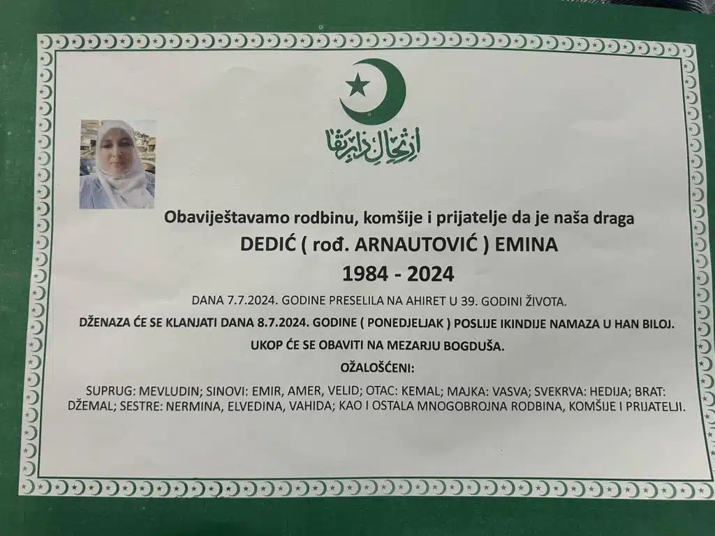 Preminula je Dedić Emina
