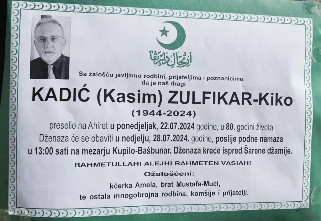 Preminuo je Kadić Zulfikar-Kiko