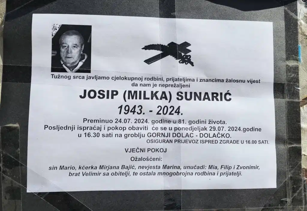 Preminuo je JOSIP SUNARIĆ
