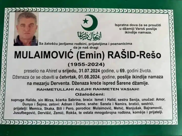 Preminuo je Mulaimović Rašid-Rešo