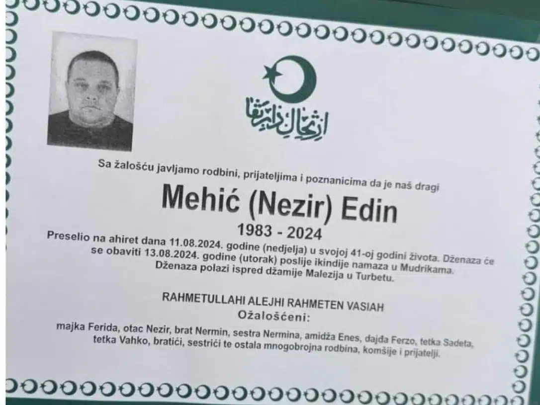 Preminuo je Mehić Edin