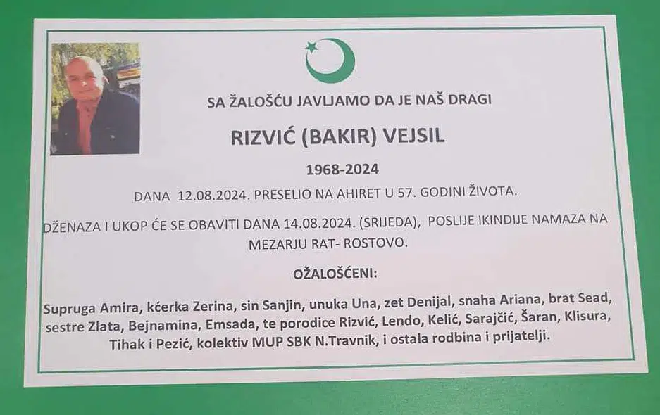 Preminuo je RIZVIĆ (BAKIR) VEJSIL