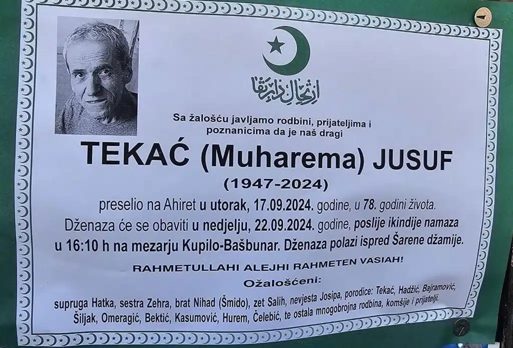 Preminuo je Tekać Jusuf