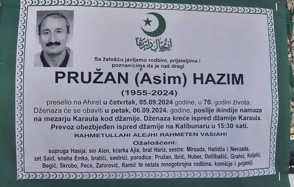 Preminuo je Pružan Hazim