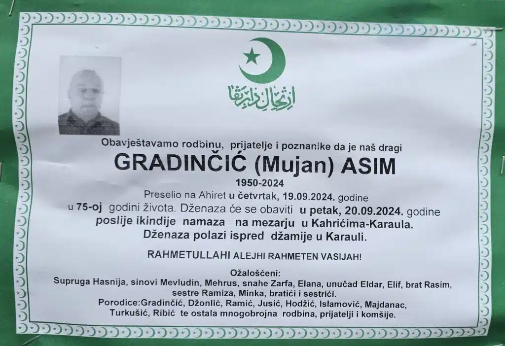 Preminuo je Gradinčić Asim