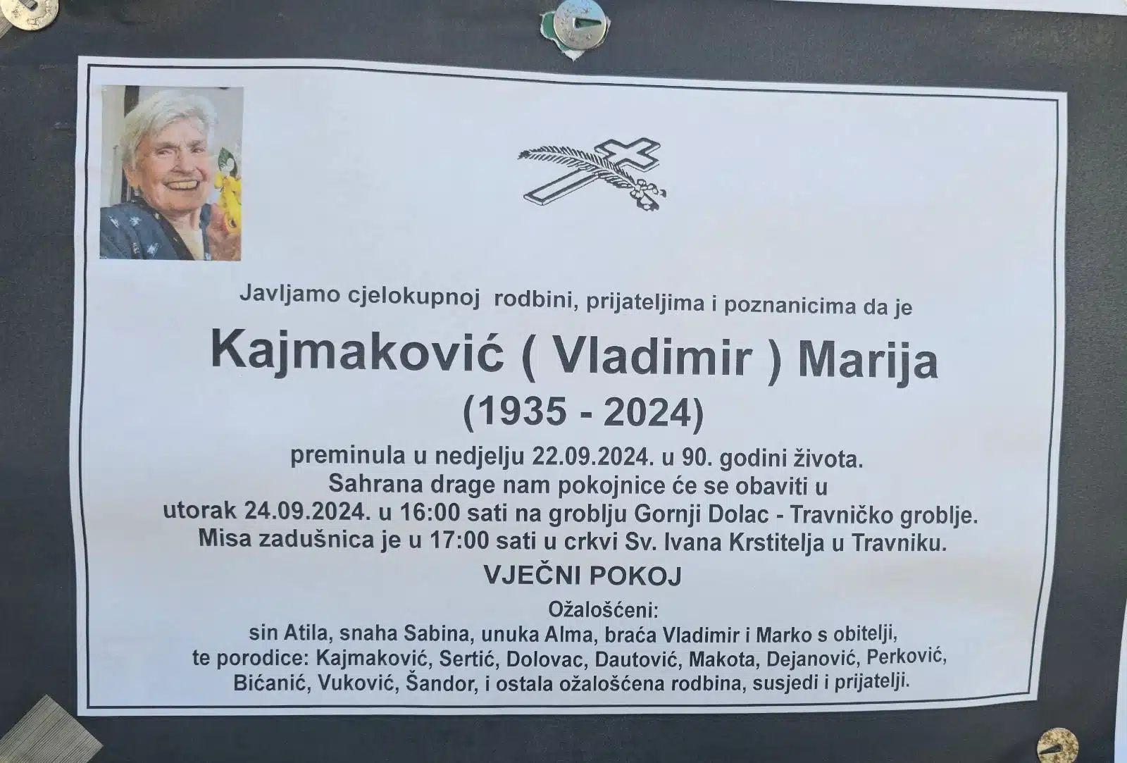 Preminula je Kajmaković Marija