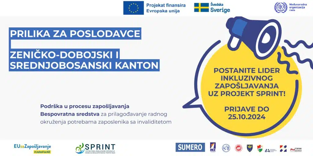 Postanite lider inkluzivnog zapošljavanja uz projekt SPRINT! Prilika za poslodavce iz Zeničko-Dobojskog i Srednjobosanskog kantona