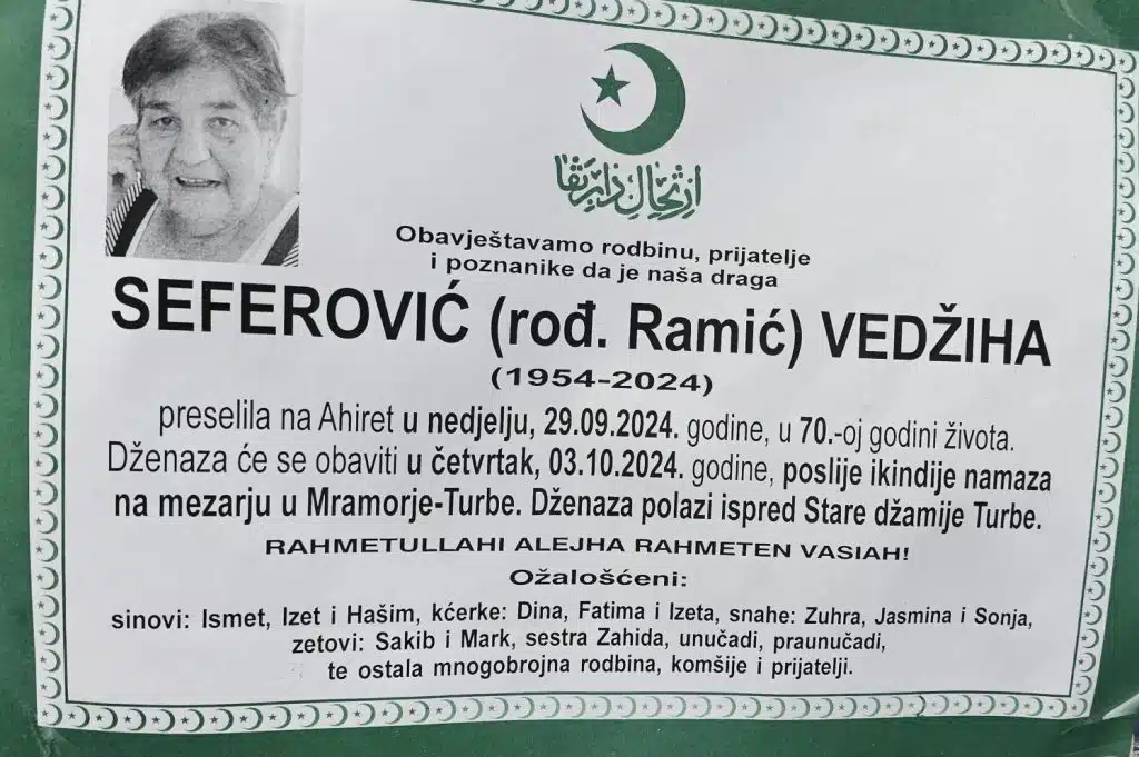 Preminula je Seferović Vedžiha
