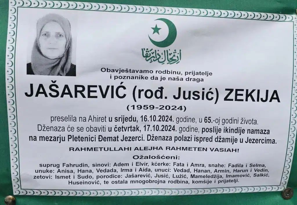 Preminula je Jašarević Zekija