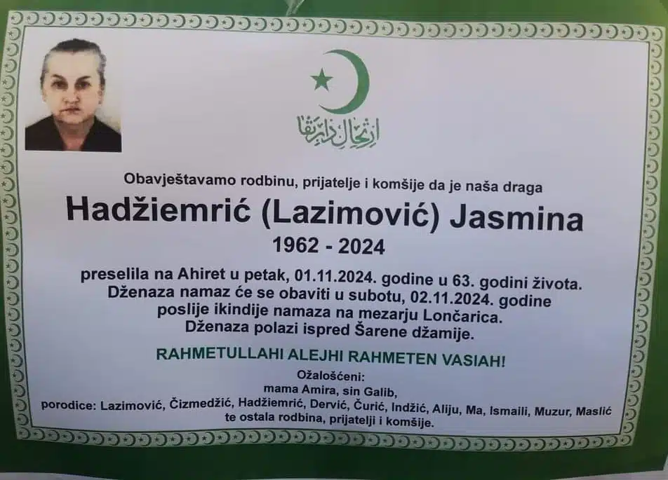 Preminula je Hadžiemrić Jasmina