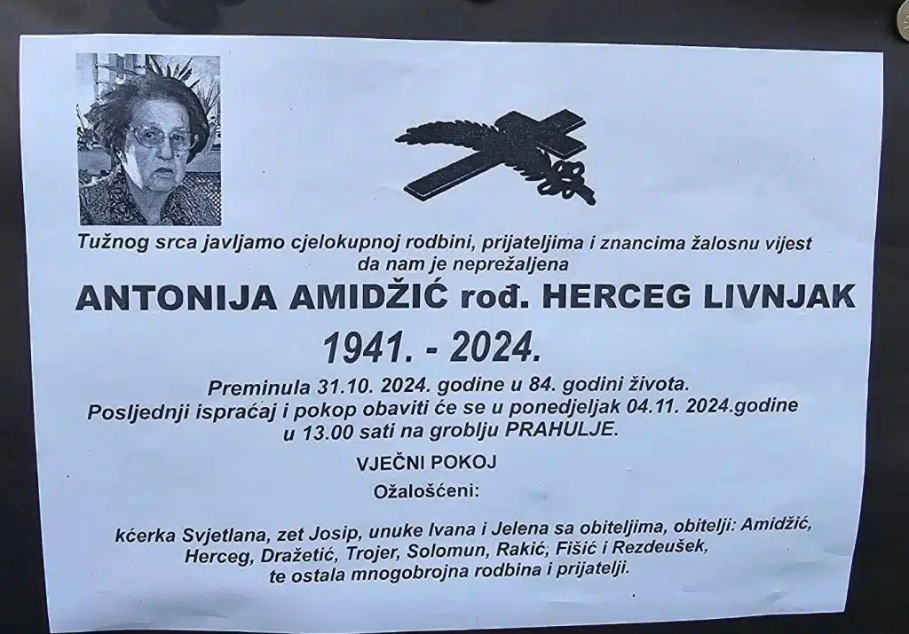 Preminula je Antonija Amidžić rođ. Herceg Livnjak