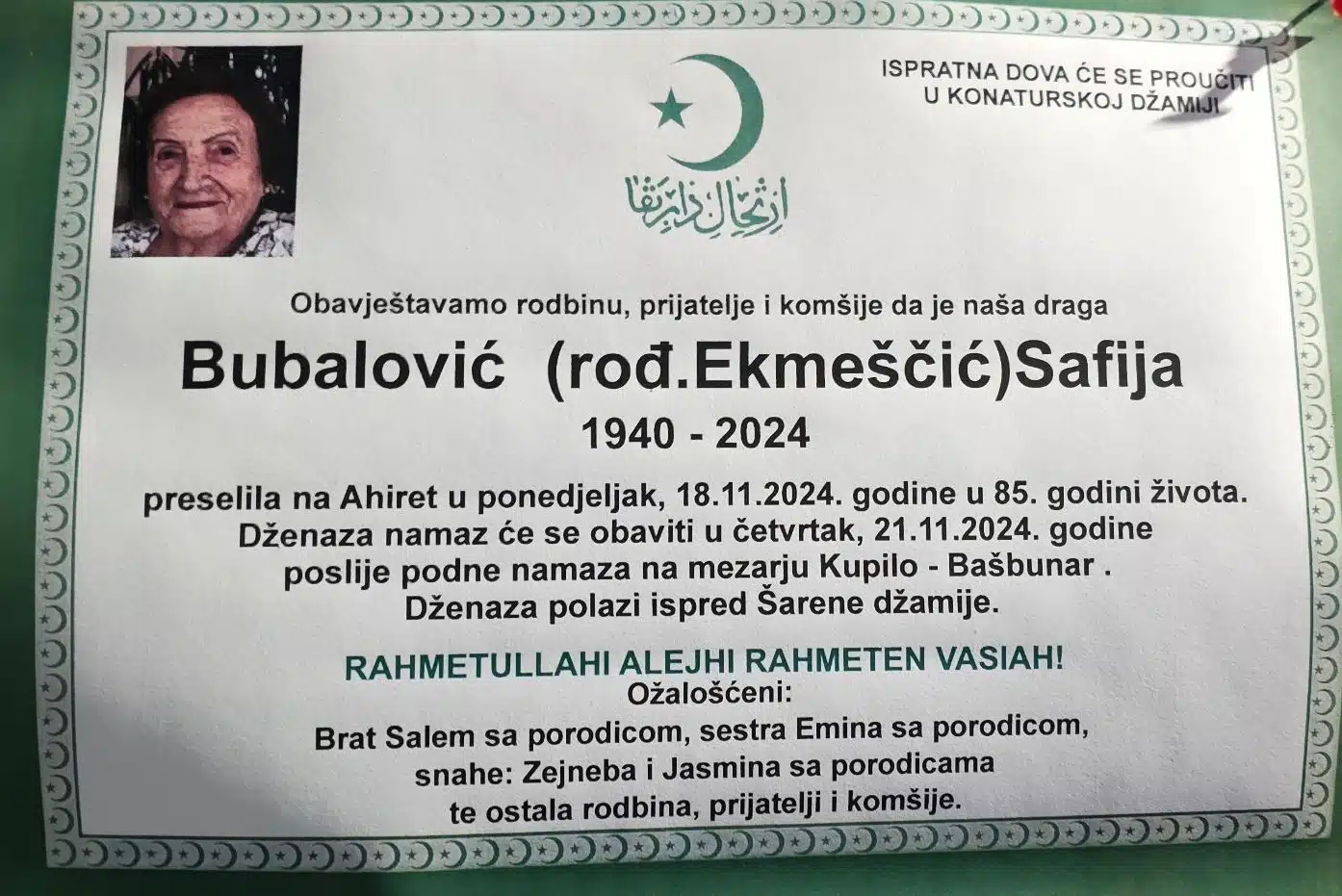 Preminula je Bubalović Safija