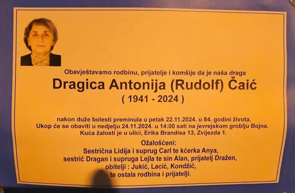 Preminula je Dragica Antonija Čaić