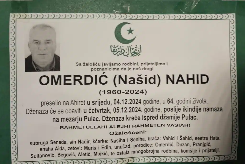 Preminuo je Omerdić Nahid