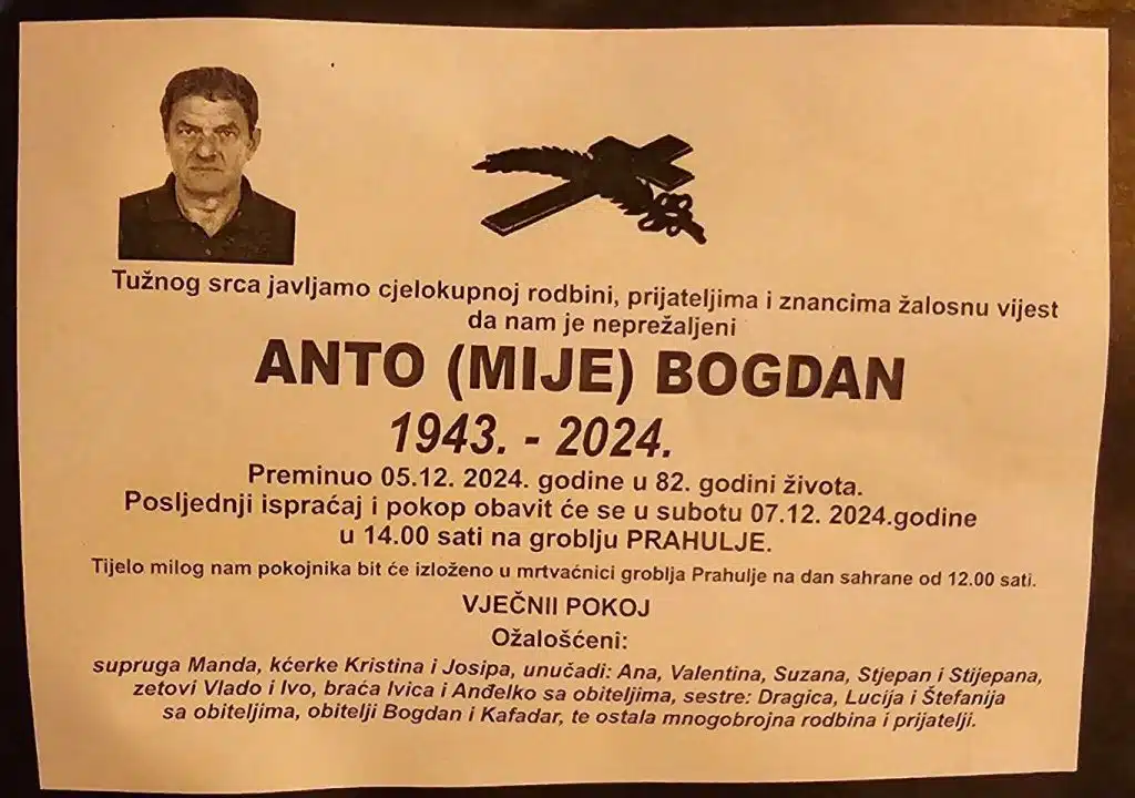 Preminuo je Anto Bogdan