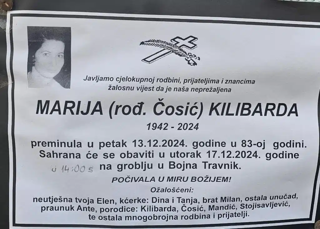 Preminula je Marija Kilibarda