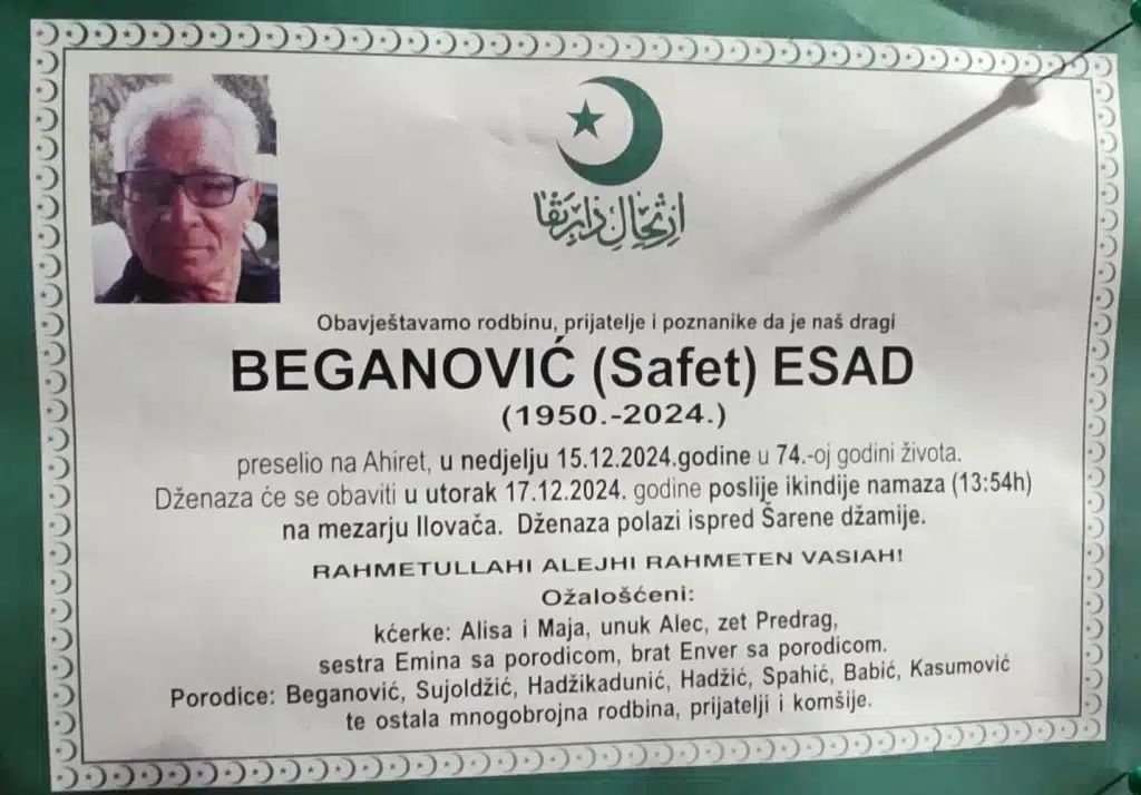 Preminuo je Beganović Esad